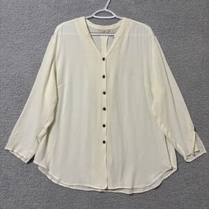 Work Casual Ivory Embroidered Blouse Plus Size Relaxed Career 2X J. Jill